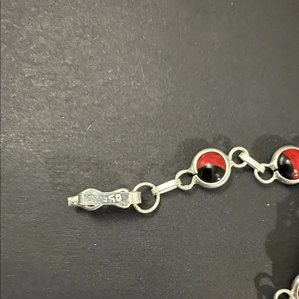 950 Sterling Silver Huayruro Seeds Peruvian Bracelet 7.5 In